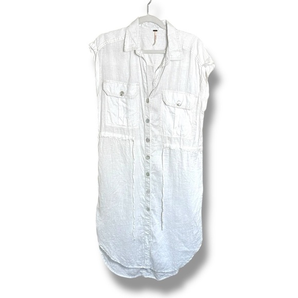 Free People Meet me Halfway White Linen Tunic Shirt Dress Size Small - Picture 1 of 5